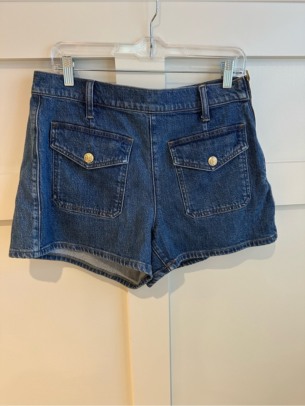 J. Crew Dark Blue Denim Pocket Shorts with Gold Buttons